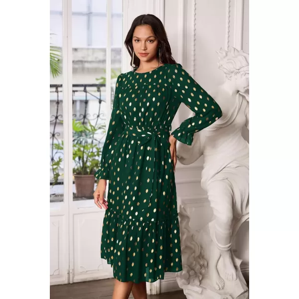 GRACE KARIN Womens V Neck Ruffle Sleeve Summer Dress 2023 Split Flowy Tiered Midi Dress Wedding Guest Cocktail DressesLong Sleeve Dark Greengold Dots