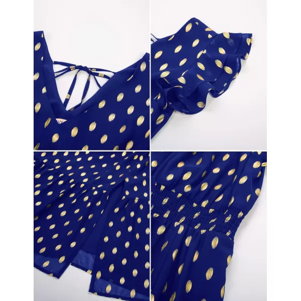 GRACE KARIN Womens V Neck Ruffle Sleeve Summer Dress 2023 Split Flowy Tiered Midi Dress Wedding Guest Cocktail DressesRoyal Bluegold Dots