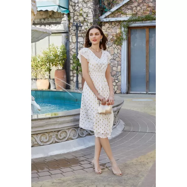 GRACE KARIN Womens V Neck Ruffle Sleeve Summer Dress 2023 Split Flowy Tiered Midi Dress Wedding Guest Cocktail DressesWhitepolka Dot