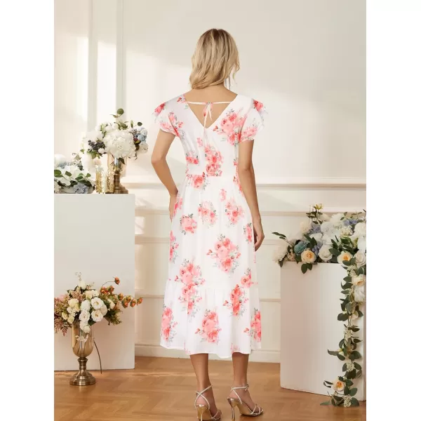 GRACE KARIN Womens V Neck Ruffle Sleeve Summer Dress 2023 Split Flowy Tiered Midi Dress Wedding Guest Cocktail DressesWhitered Floral