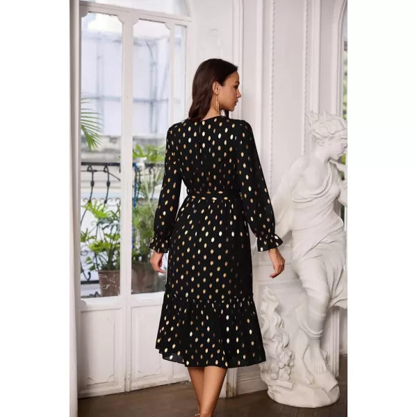 GRACE KARIN Womens V Neck Ruffle Sleeve Summer Dress 2024 Split Flowy Tiered Midi Dress Wedding Guest Cocktail DressesBlackgold Dots