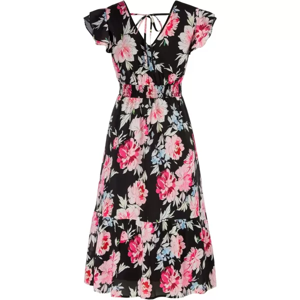 GRACE KARIN Womens V Neck Ruffle Sleeve Summer Dress 2024 Split Flowy Tiered Midi Dress Wedding Guest Cocktail DressesBlackred Floral