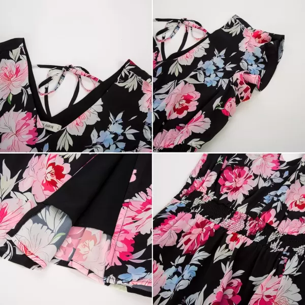 GRACE KARIN Womens V Neck Ruffle Sleeve Summer Dress 2024 Split Flowy Tiered Midi Dress Wedding Guest Cocktail DressesBlackred Floral