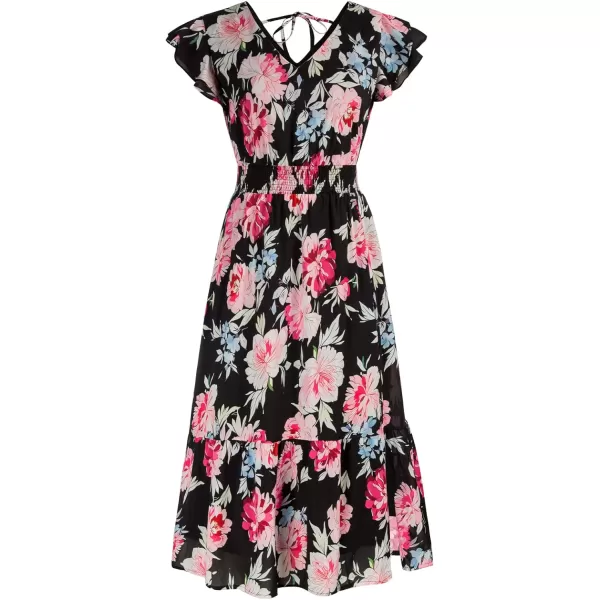 GRACE KARIN Womens V Neck Ruffle Sleeve Summer Dress 2024 Split Flowy Tiered Midi Dress Wedding Guest Cocktail DressesBlackred Floral