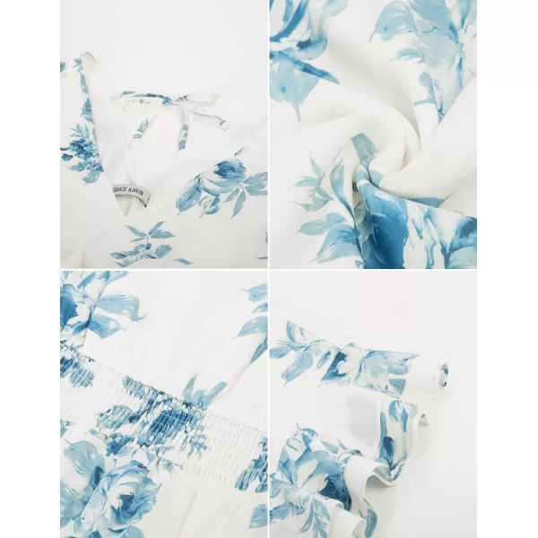 GRACE KARIN Womens V Neck Ruffle Sleeve Summer Dress 2024 Split Flowy Tiered Midi Dress Wedding Guest Cocktail DressesBluefloral Print