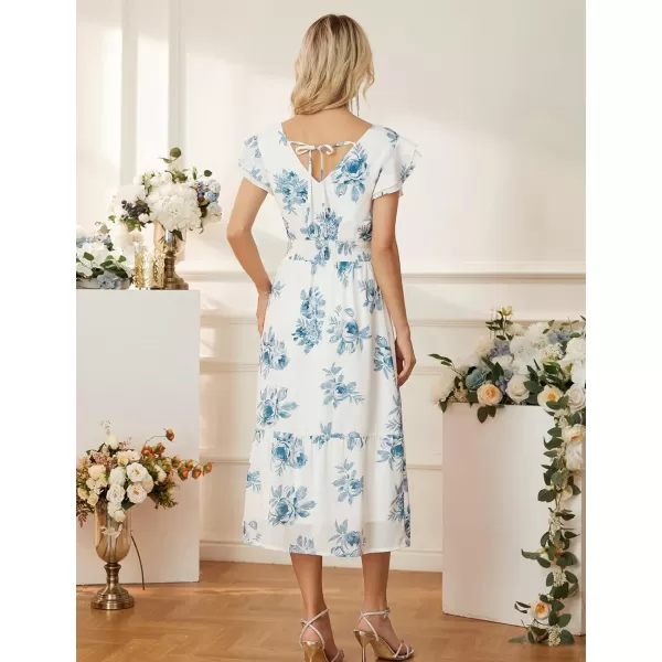 GRACE KARIN Womens V Neck Ruffle Sleeve Summer Dress 2024 Split Flowy Tiered Midi Dress Wedding Guest Cocktail DressesBluefloral Print