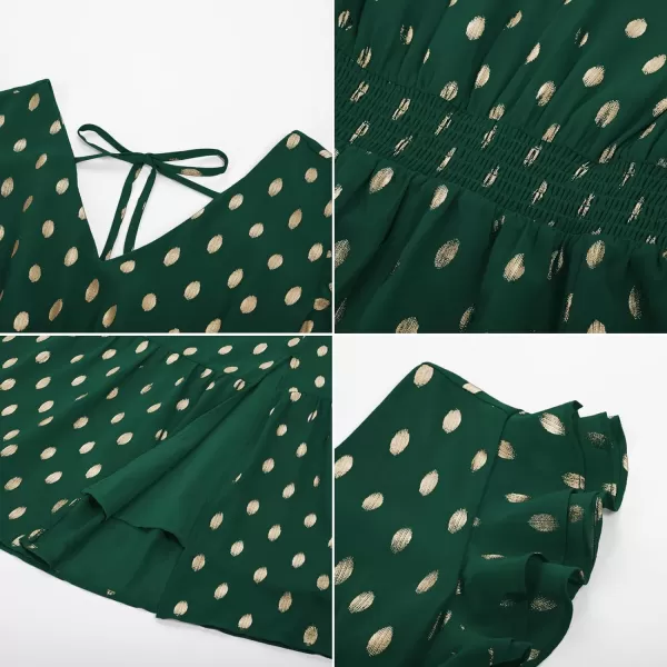 GRACE KARIN Womens V Neck Ruffle Sleeve Summer Dress 2024 Split Flowy Tiered Midi Dress Wedding Guest Cocktail DressesDark Greengold Dots