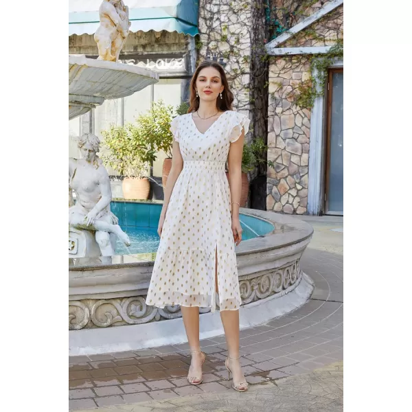 GRACE KARIN Womens V Neck Ruffle Sleeve Summer Dress 2024 Split Flowy Tiered Midi Dress Wedding Guest Cocktail DressesWhitepolka Dot