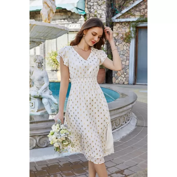 GRACE KARIN Womens V Neck Ruffle Sleeve Summer Dress 2024 Split Flowy Tiered Midi Dress Wedding Guest Cocktail DressesWhitepolka Dot