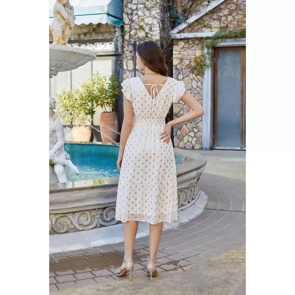 GRACE KARIN Womens V Neck Ruffle Sleeve Summer Dress 2024 Split Flowy Tiered Midi Dress Wedding Guest Cocktail DressesWhitepolka Dot