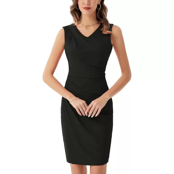 GRACE KARIN Womens Wear to Work Dress V Neck Sleeveless Ruched Wrap Office Party Pencil DressesBlack