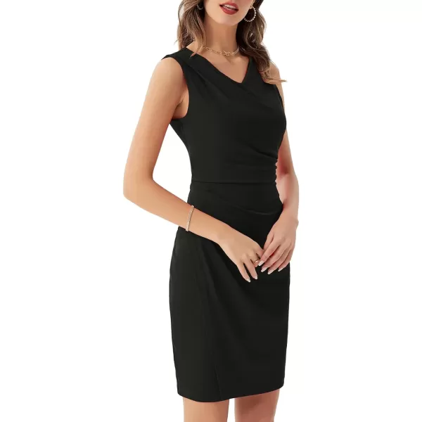 GRACE KARIN Womens Wear to Work Dress V Neck Sleeveless Ruched Wrap Office Party Pencil DressesBlack