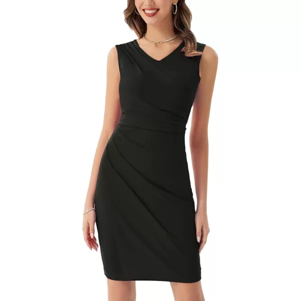 GRACE KARIN Womens Wear to Work Dress V Neck Sleeveless Ruched Wrap Office Party Pencil DressesBlack