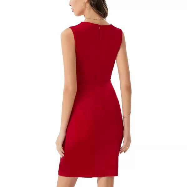 GRACE KARIN Womens Wear to Work Dress V Neck Sleeveless Ruched Wrap Office Party Pencil DressesRed
