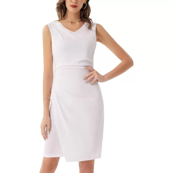 GRACE KARIN Womens Wear to Work Dress V Neck Sleeveless Ruched Wrap Office Party Pencil DressesWhite