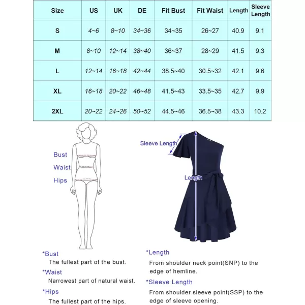 GRACE KARIN Womens Wedding Guest Dress Elegant One Shoulder Cocktail Skater Dress Ruffle Short Sleeve A Line Party DressesBlue