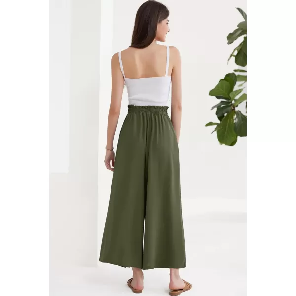 GRACE KARIN Womens Wide Leg Pants with Pockets Lightweight High Waisted Tie Knot Caual Loose Split Flowy Palazzo TrousersArmy Green