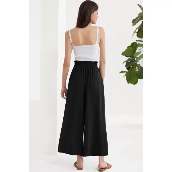 GRACE KARIN Womens Wide Leg Pants with Pockets Lightweight High Waisted Tie Knot Caual Loose Split Flowy Palazzo TrousersBlack