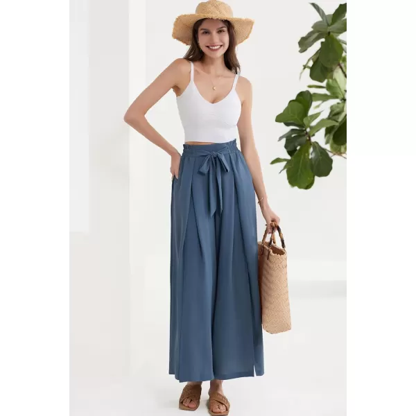 GRACE KARIN Womens Wide Leg Pants with Pockets Lightweight High Waisted Tie Knot Caual Loose Split Flowy Palazzo TrousersBlue