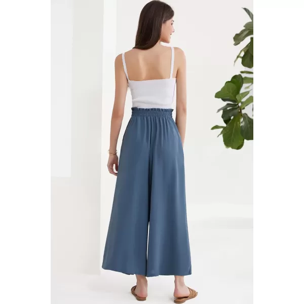 GRACE KARIN Womens Wide Leg Pants with Pockets Lightweight High Waisted Tie Knot Caual Loose Split Flowy Palazzo TrousersBlue