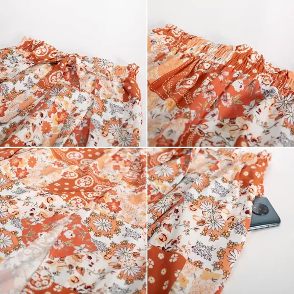 GRACE KARIN Womens Wide Leg Pants with Pockets Lightweight High Waisted Tie Knot Caual Loose Split Flowy Palazzo TrousersPattern 2