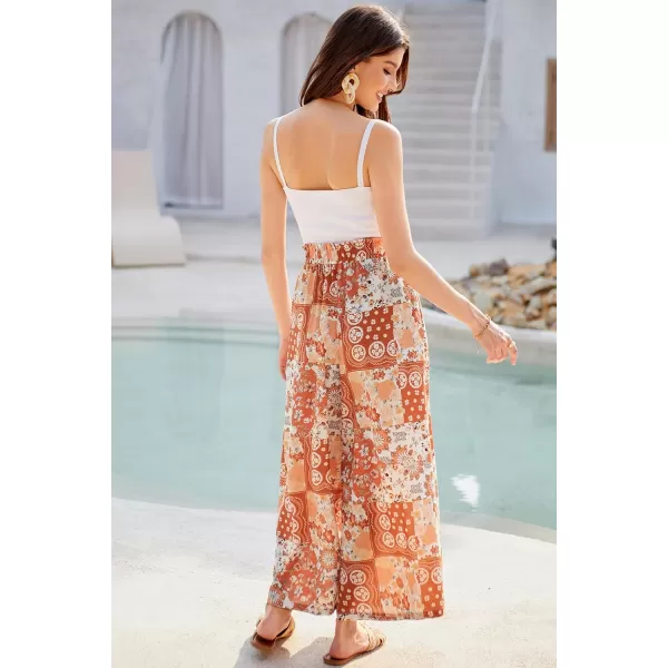 GRACE KARIN Womens Wide Leg Pants with Pockets Lightweight High Waisted Tie Knot Caual Loose Split Flowy Palazzo TrousersPattern 2