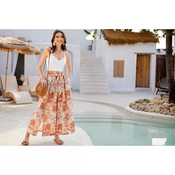 GRACE KARIN Womens Wide Leg Pants with Pockets Lightweight High Waisted Tie Knot Caual Loose Split Flowy Palazzo TrousersPattern 2