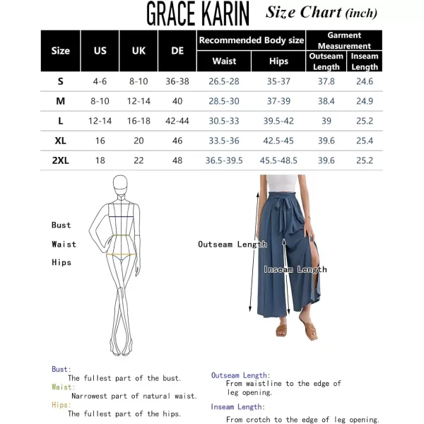 GRACE KARIN Womens Wide Leg Pants with Pockets Lightweight High Waisted Tie Knot Caual Loose Split Flowy Palazzo TrousersPattern 2