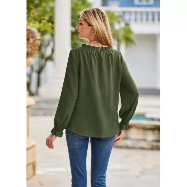 GRACE KARIN Womens Work Blouses Dressy Casual Tank Tops Long Sleeve Dress Shirts Frill Collar Business ProfessionalArmy Greenlong Sleeve