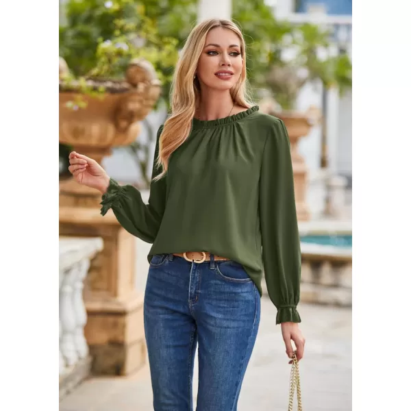 GRACE KARIN Womens Work Blouses Dressy Casual Tank Tops Long Sleeve Dress Shirts Frill Collar Business ProfessionalArmy Greenlong Sleeve