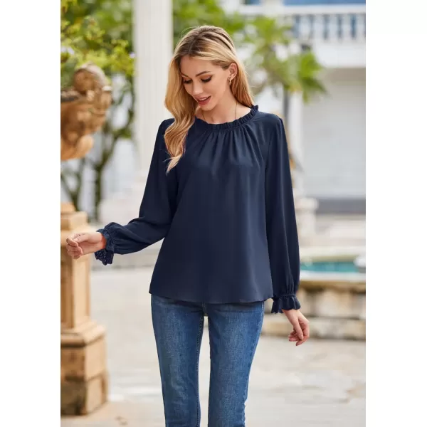 GRACE KARIN Womens Work Blouses Dressy Casual Tank Tops Long Sleeve Dress Shirts Frill Collar Business ProfessionalNavylong Sleeve