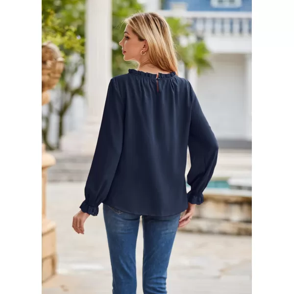 GRACE KARIN Womens Work Blouses Dressy Casual Tank Tops Long Sleeve Dress Shirts Frill Collar Business ProfessionalNavylong Sleeve