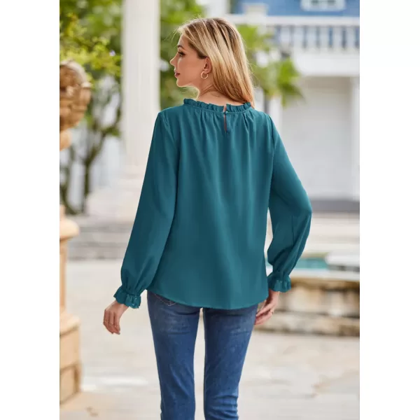 GRACE KARIN Womens Work Blouses Dressy Casual Tank Tops Long Sleeve Dress Shirts Frill Collar Business ProfessionalPeacock Bluelong Sleeve