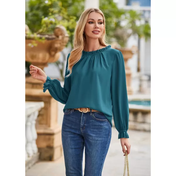 GRACE KARIN Womens Work Blouses Dressy Casual Tank Tops Long Sleeve Dress Shirts Frill Collar Business ProfessionalPeacock Bluelong Sleeve