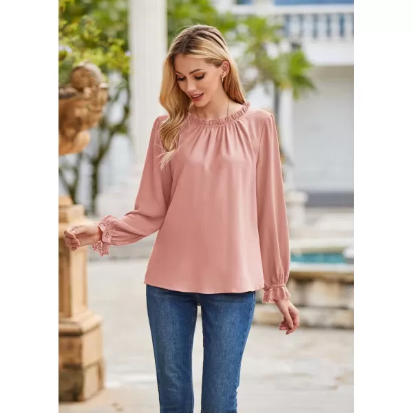GRACE KARIN Womens Work Blouses Dressy Casual Tank Tops Long Sleeve Dress Shirts Frill Collar Business ProfessionalPinklong Sleeve
