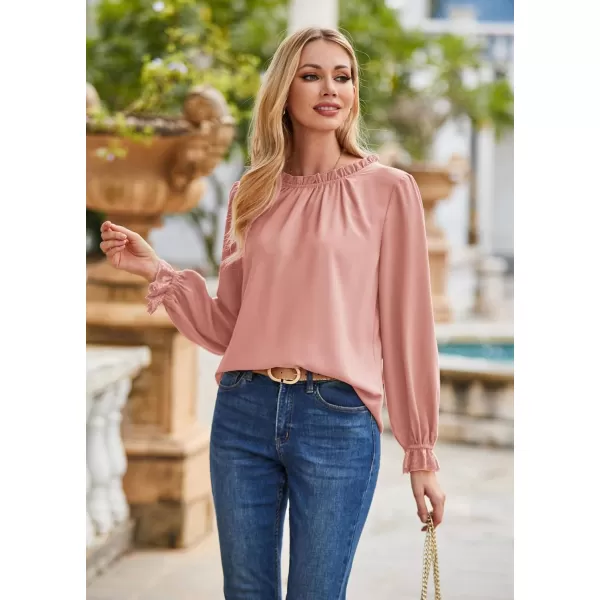 GRACE KARIN Womens Work Blouses Dressy Casual Tank Tops Long Sleeve Dress Shirts Frill Collar Business ProfessionalPinklong Sleeve