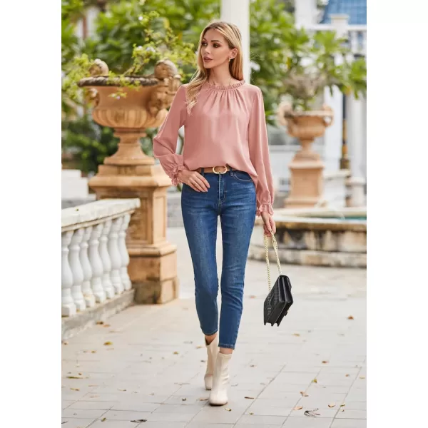 GRACE KARIN Womens Work Blouses Dressy Casual Tank Tops Long Sleeve Dress Shirts Frill Collar Business ProfessionalPinklong Sleeve