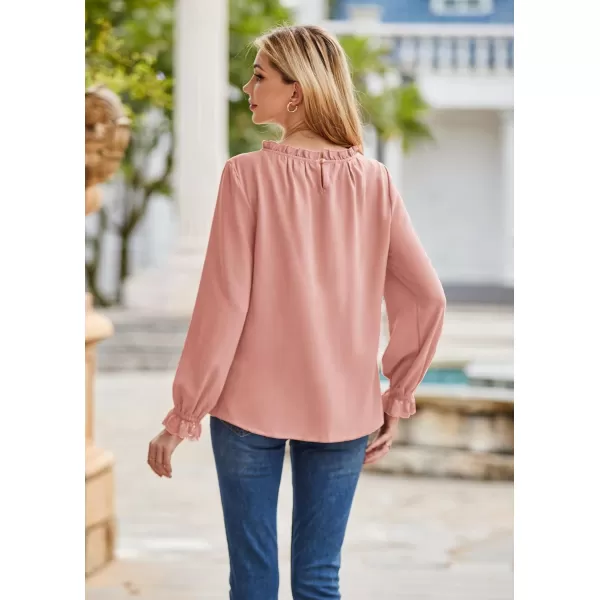 GRACE KARIN Womens Work Blouses Dressy Casual Tank Tops Long Sleeve Dress Shirts Frill Collar Business ProfessionalPinklong Sleeve