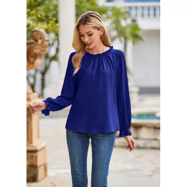 GRACE KARIN Womens Work Blouses Dressy Casual Tank Tops Long Sleeve Dress Shirts Frill Collar Business ProfessionalRoyal Bluelong Sleeve