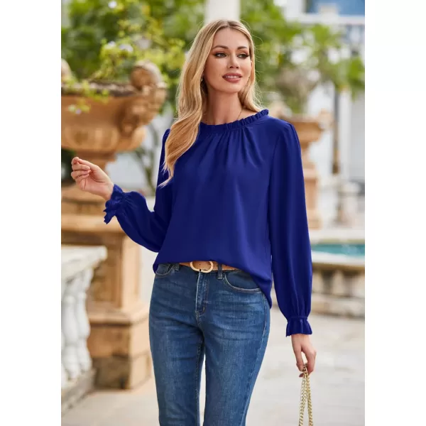GRACE KARIN Womens Work Blouses Dressy Casual Tank Tops Long Sleeve Dress Shirts Frill Collar Business ProfessionalRoyal Bluelong Sleeve