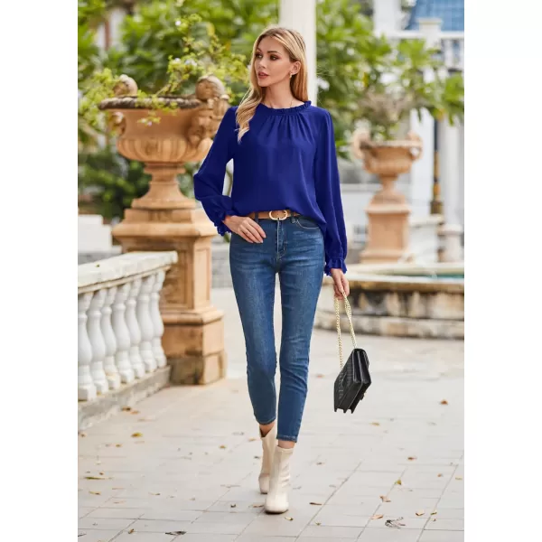 GRACE KARIN Womens Work Blouses Dressy Casual Tank Tops Long Sleeve Dress Shirts Frill Collar Business ProfessionalRoyal Bluelong Sleeve