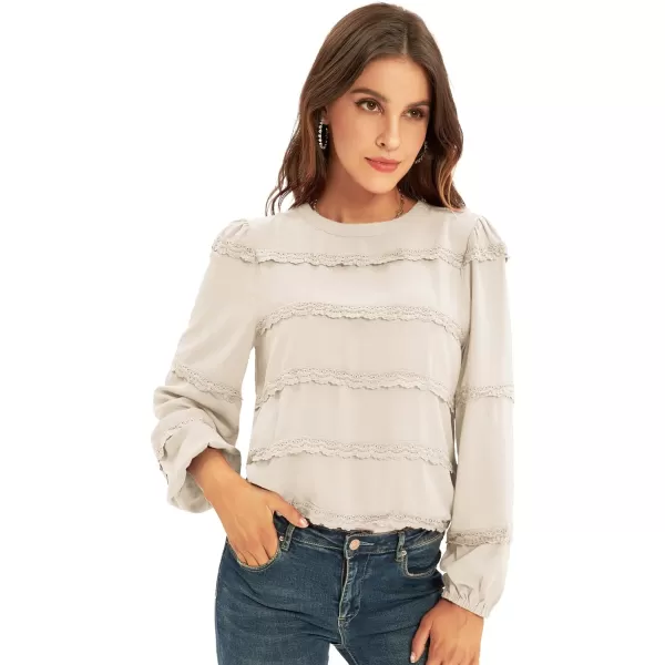 GRACE KARIN Womens Work Business Blouse Casual Puff Short Sleeve Shirts Lace Tops Loose Fit ElegantApricot