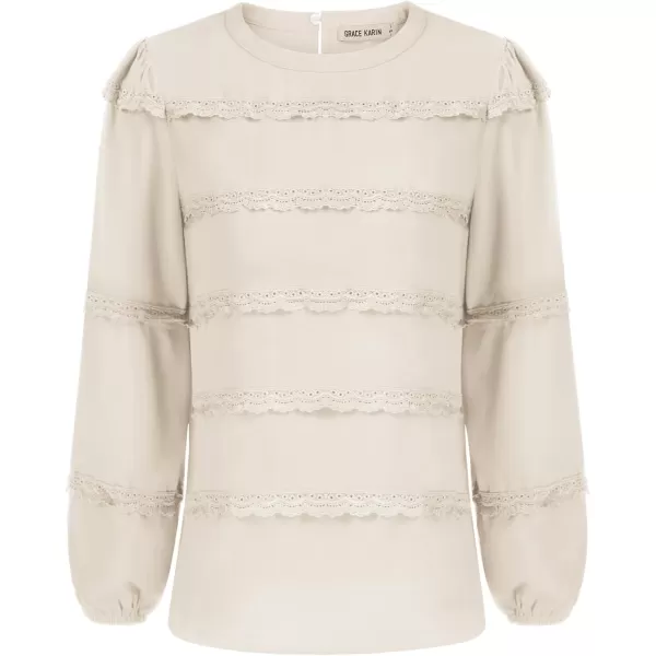 GRACE KARIN Womens Work Business Blouse Casual Puff Short Sleeve Shirts Lace Tops Loose Fit ElegantApricot