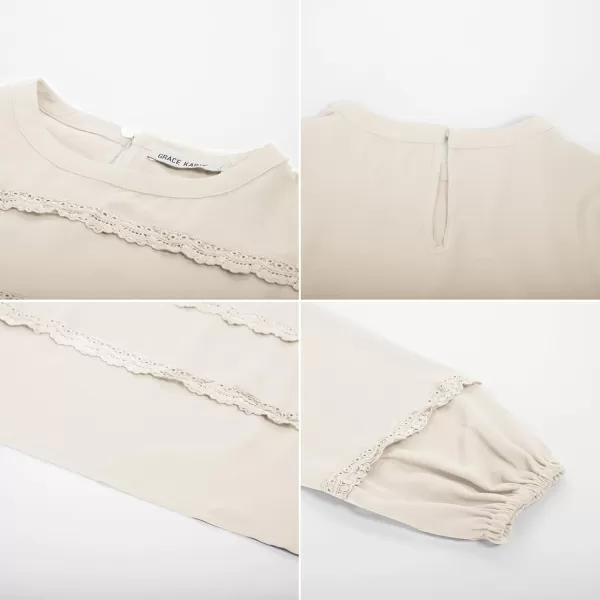 GRACE KARIN Womens Work Business Blouse Casual Puff Short Sleeve Shirts Lace Tops Loose Fit ElegantApricot