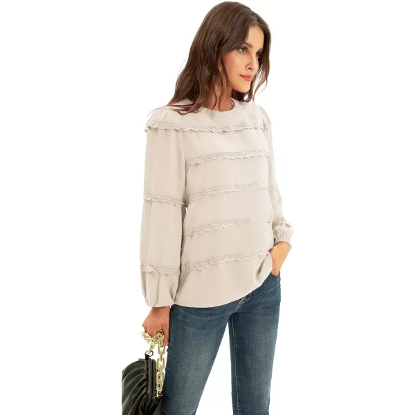 GRACE KARIN Womens Work Business Blouse Casual Puff Short Sleeve Shirts Lace Tops Loose Fit ElegantApricot