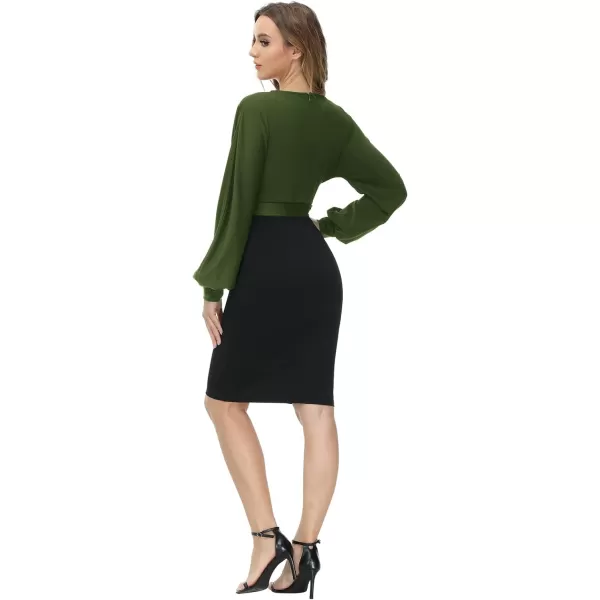 GRACE KARIN Womens Work Pencil Dress Wedding Guest Office Dresses Cocktail Party Long SleeveArmy Greenblacklong Sleeve