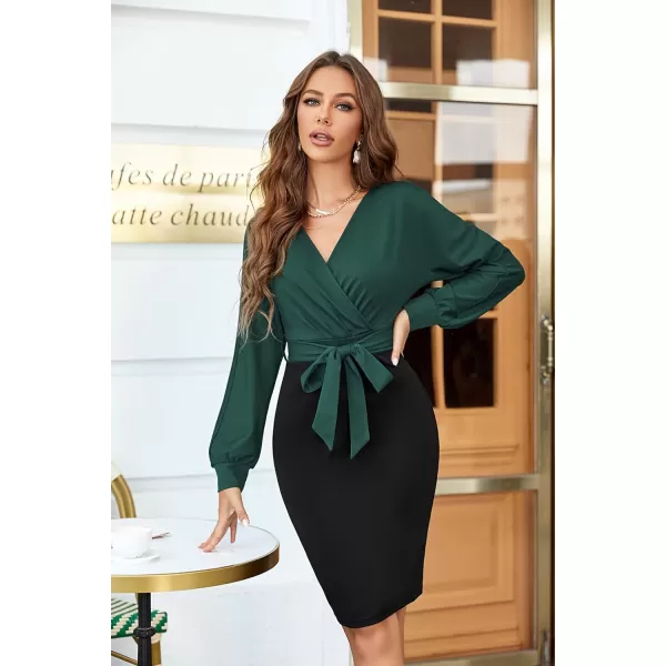 GRACE KARIN Womens Work Pencil Dress Wedding Guest Office Dresses Cocktail Party Long SleeveAtrovirensblacklong Sleeve