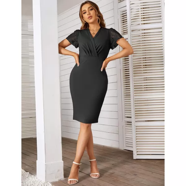 GRACE KARIN Womens Work Pencil Dress Wedding Guest Office Dresses Cocktail Party Long SleeveBlackshort Sleeve