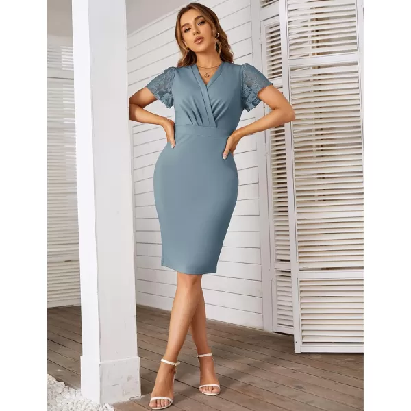 GRACE KARIN Womens Work Pencil Dress Wedding Guest Office Dresses Cocktail Party Long SleeveBlue Hazeshort Sleeve