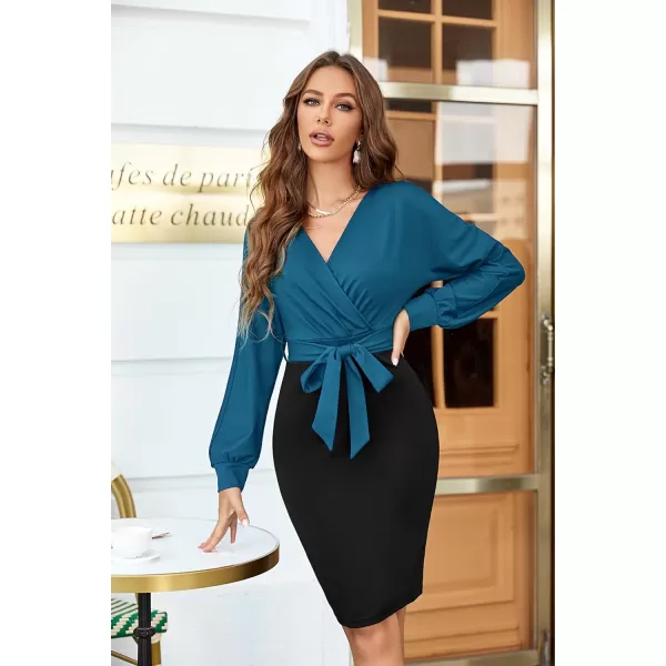 GRACE KARIN Womens Work Pencil Dress Wedding Guest Office Dresses Cocktail Party Long SleeveBlueBlack